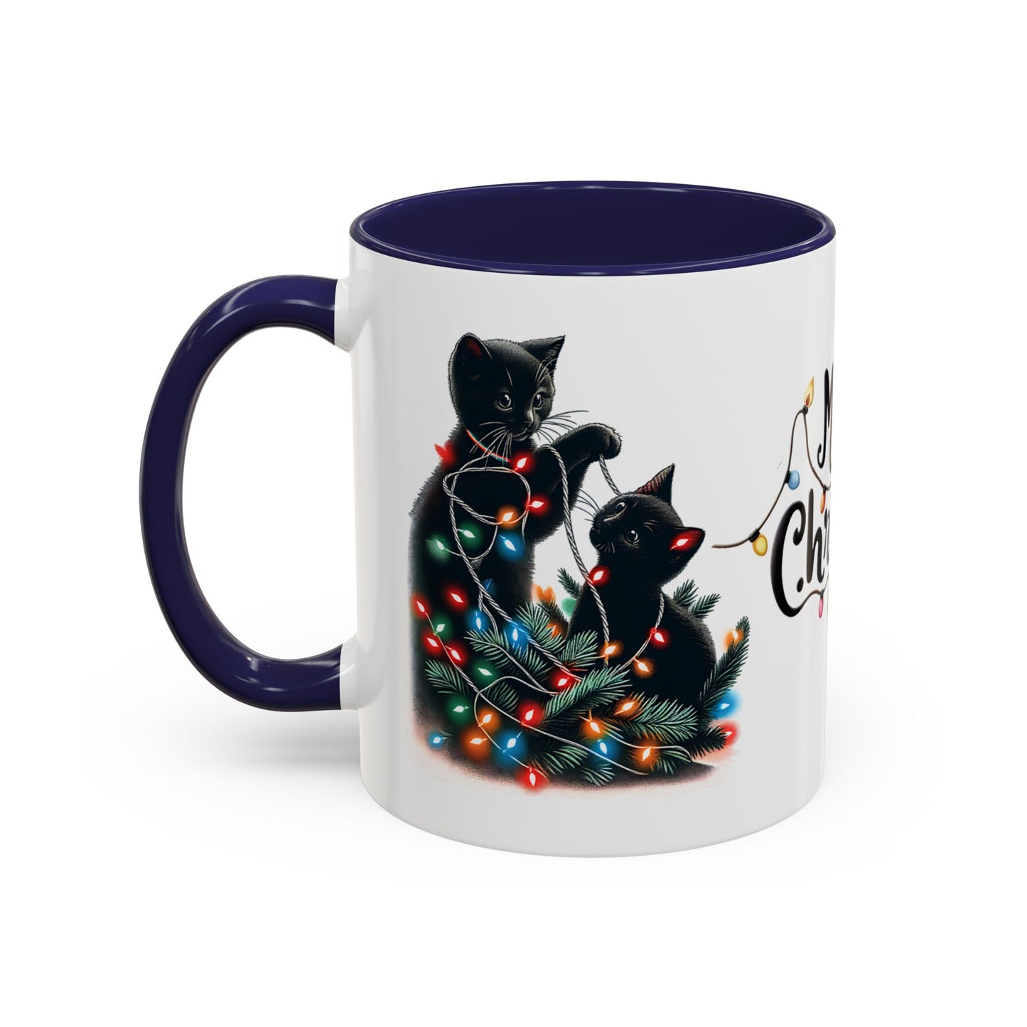 Cute Black Cat Christmas Lights Mug – Festive Holiday Coffee Cup Gift