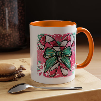 Candy Cane Bow Coffee Mug — Festive Holiday Accent Mug (11/15oz)