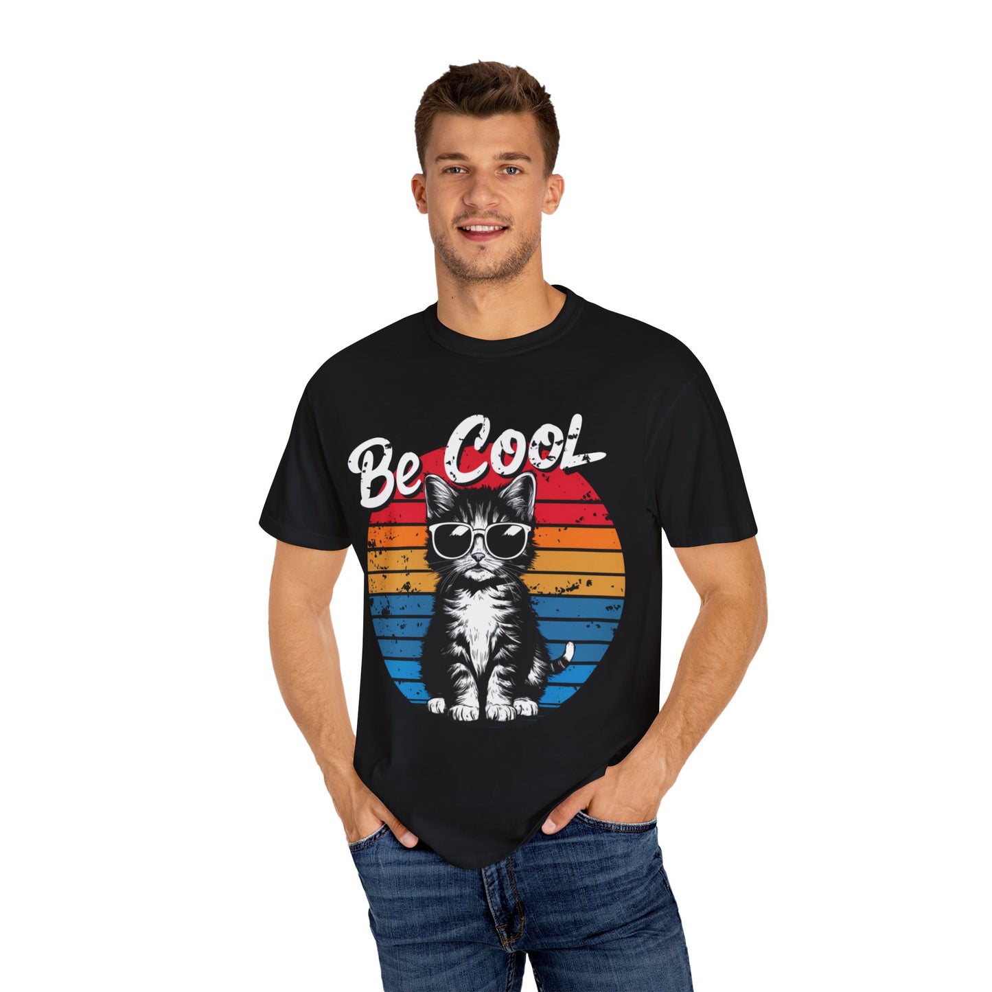 Be Cool Retro Cat Unisex T-Shirt – Vintage 80s Style Graphic Tee for Cat Lovers