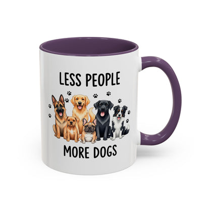 Less People More Dogs Accent Coffee Mug — Cute Multi-Breed Dog Lover Tea Mug (11/15 oz)