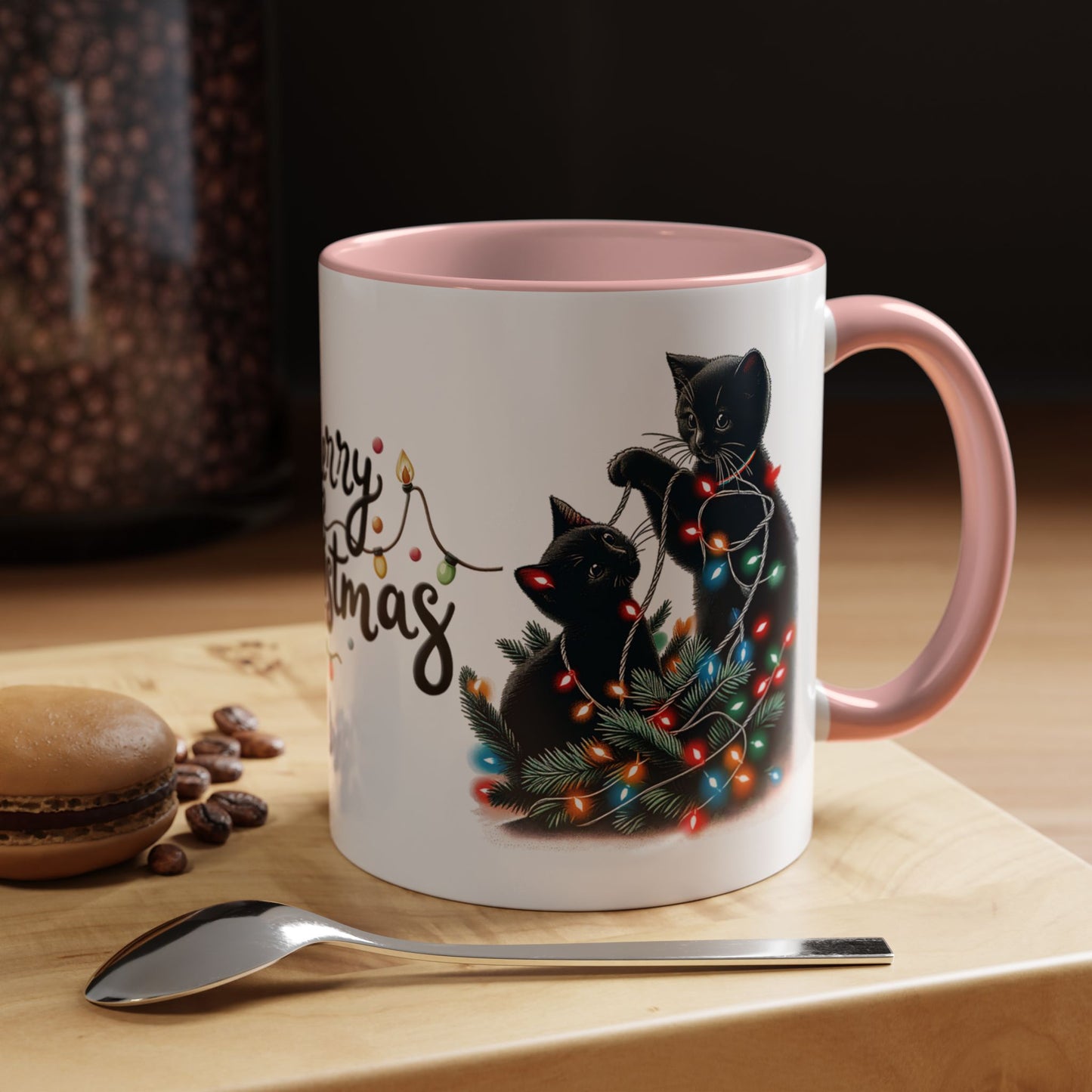 Cute Black Cat Christmas Lights Mug – Festive Holiday Coffee Cup Gift
