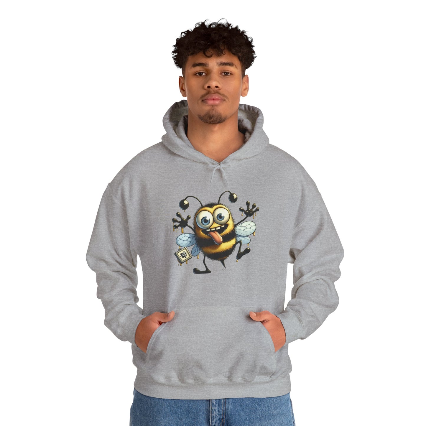 Bee Cartoon Hoodie – Cute Smiling Bee with Honey Jar & Honeycomb Graphic
