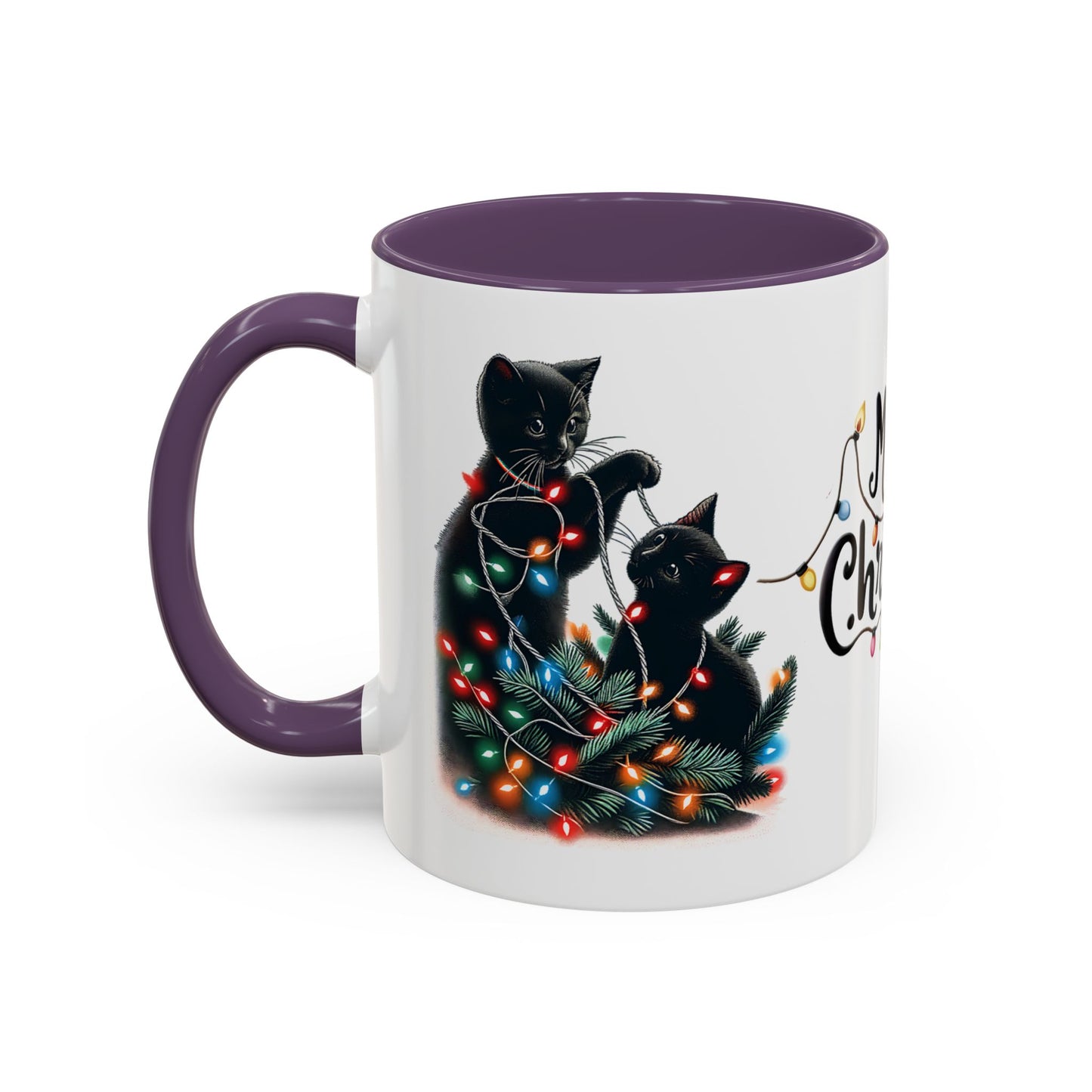 Cute Black Cat Christmas Lights Mug – Festive Holiday Coffee Cup Gift