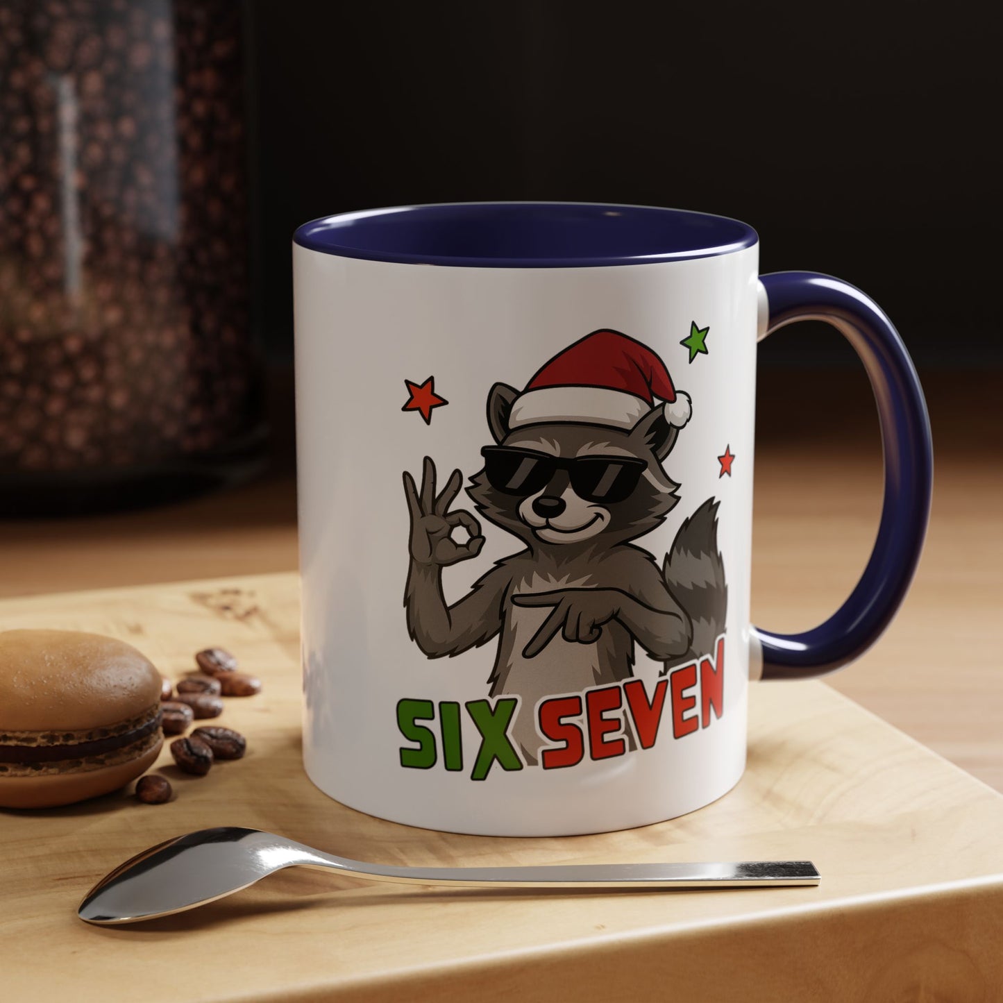 Christmas Raccoon Coffee Mug — 'Six Seven' Holiday Accent Mug (11/15 oz)
