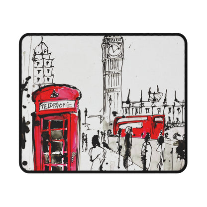 London Street Art Mouse Pad — Red Phone Booth & Double Decker Desk Pad