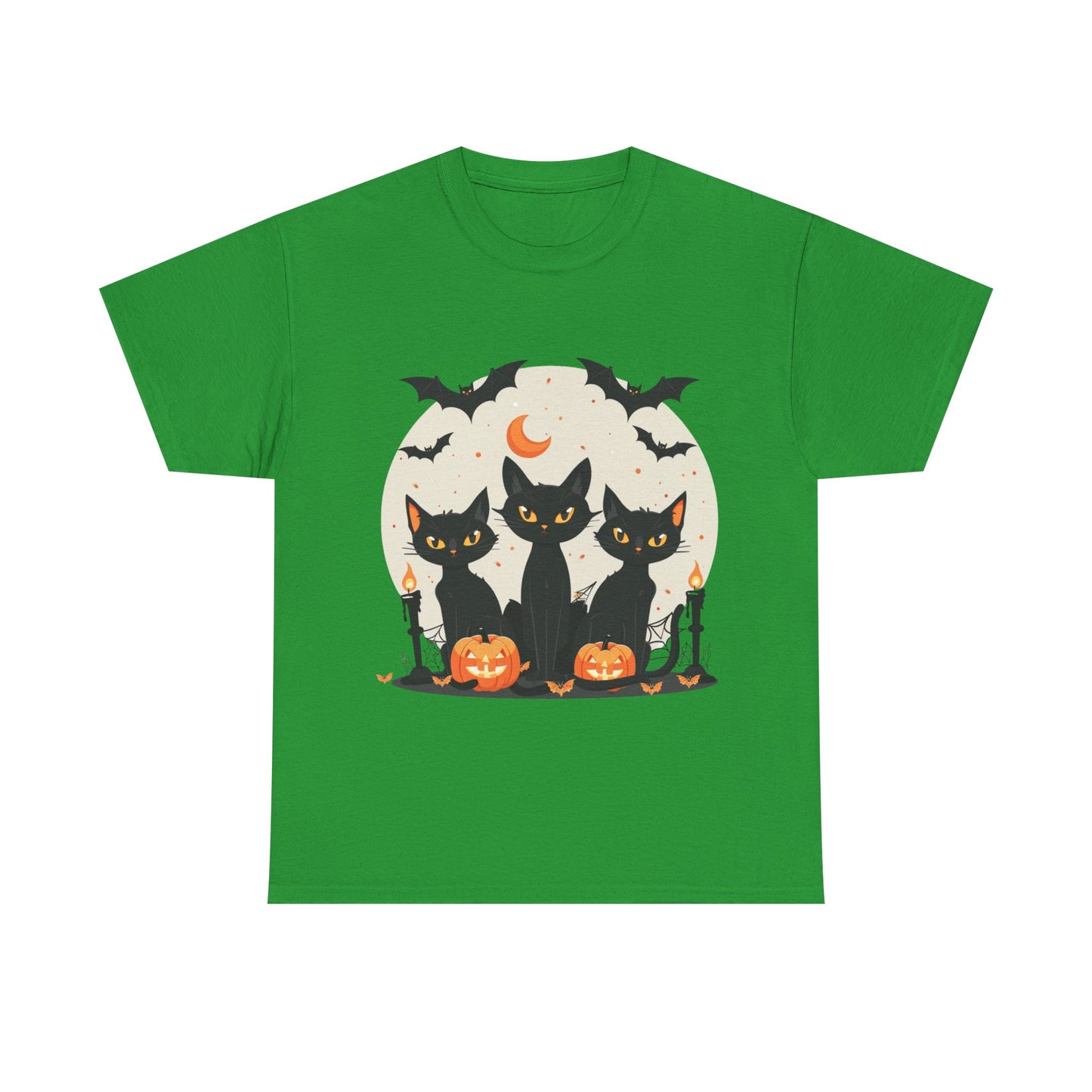 Halloween Black Cat T-Shirt – Cute Spooky Cats with Pumpkins & Bats Print