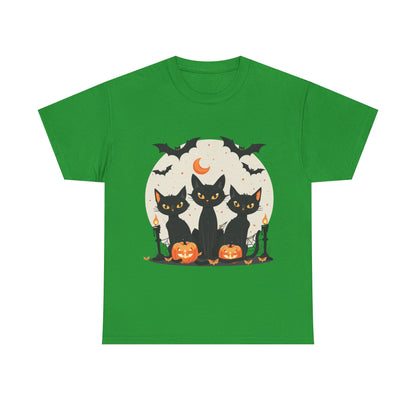 Halloween Black Cat T-Shirt – Cute Spooky Cats with Pumpkins & Bats Print
