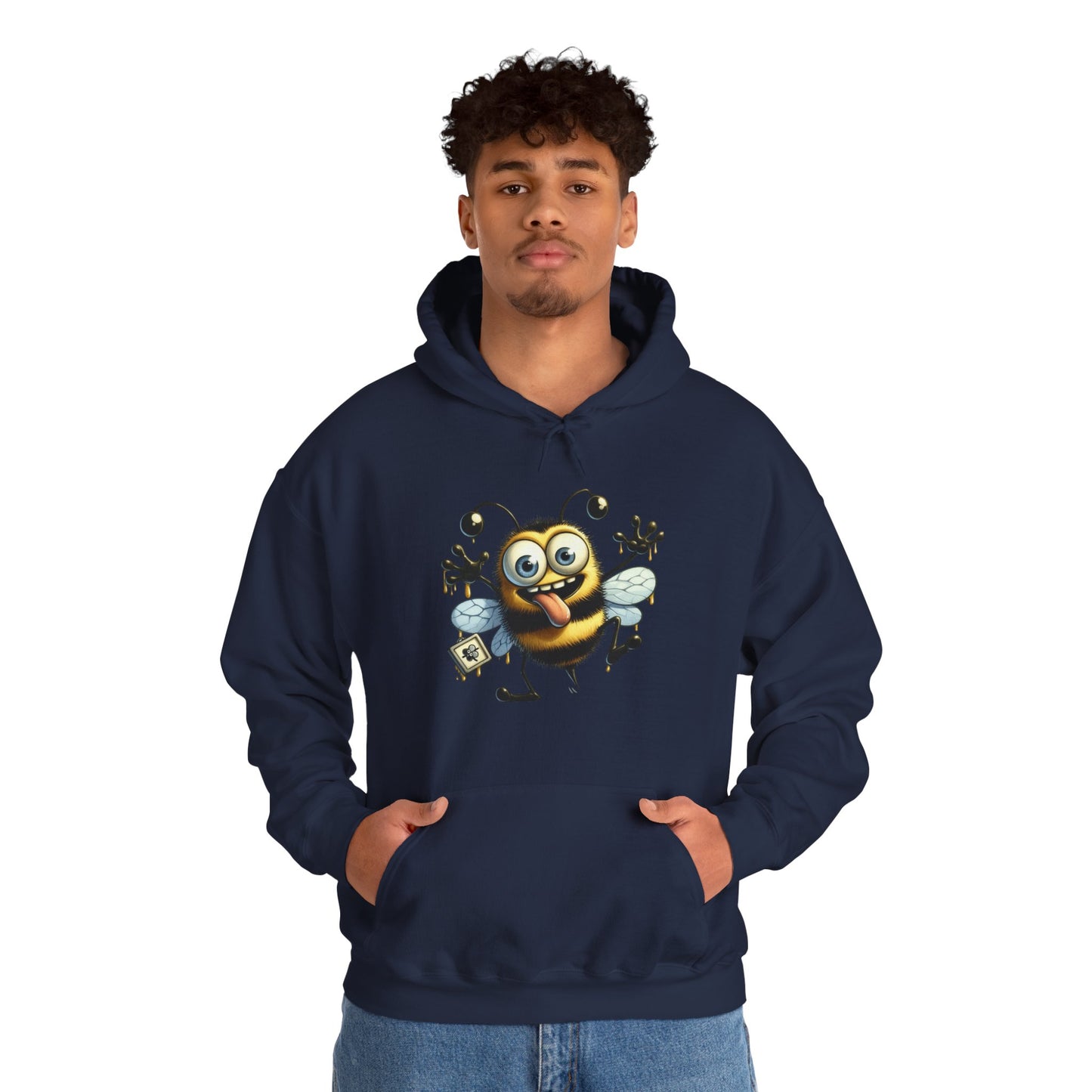 Bee Cartoon Hoodie – Cute Smiling Bee with Honey Jar & Honeycomb Graphic