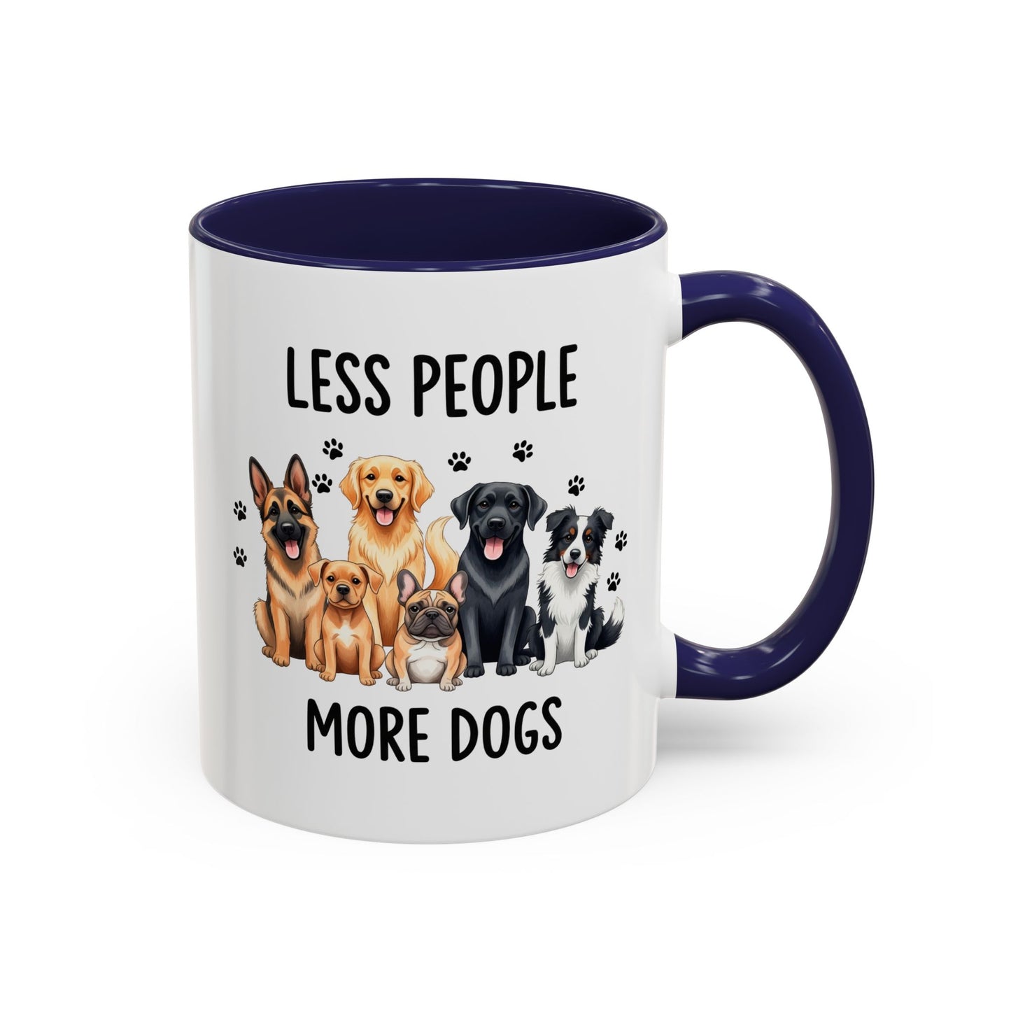 Less People More Dogs Accent Coffee Mug — Cute Multi-Breed Dog Lover Tea Mug (11/15 oz)