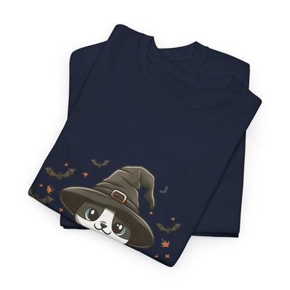 Halloween Witch Cat T-Shirt – Cute Skeleton Cat with Pumpkins & Candles