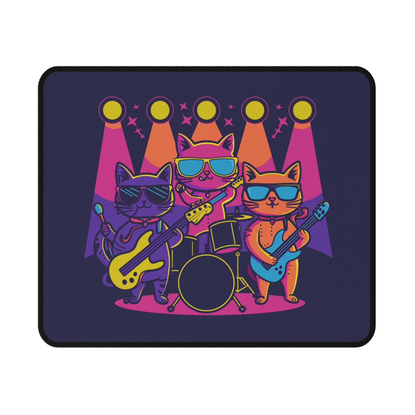 Retro Neon Cat Band Mouse Pad — Non‑Slip Gaming Pad