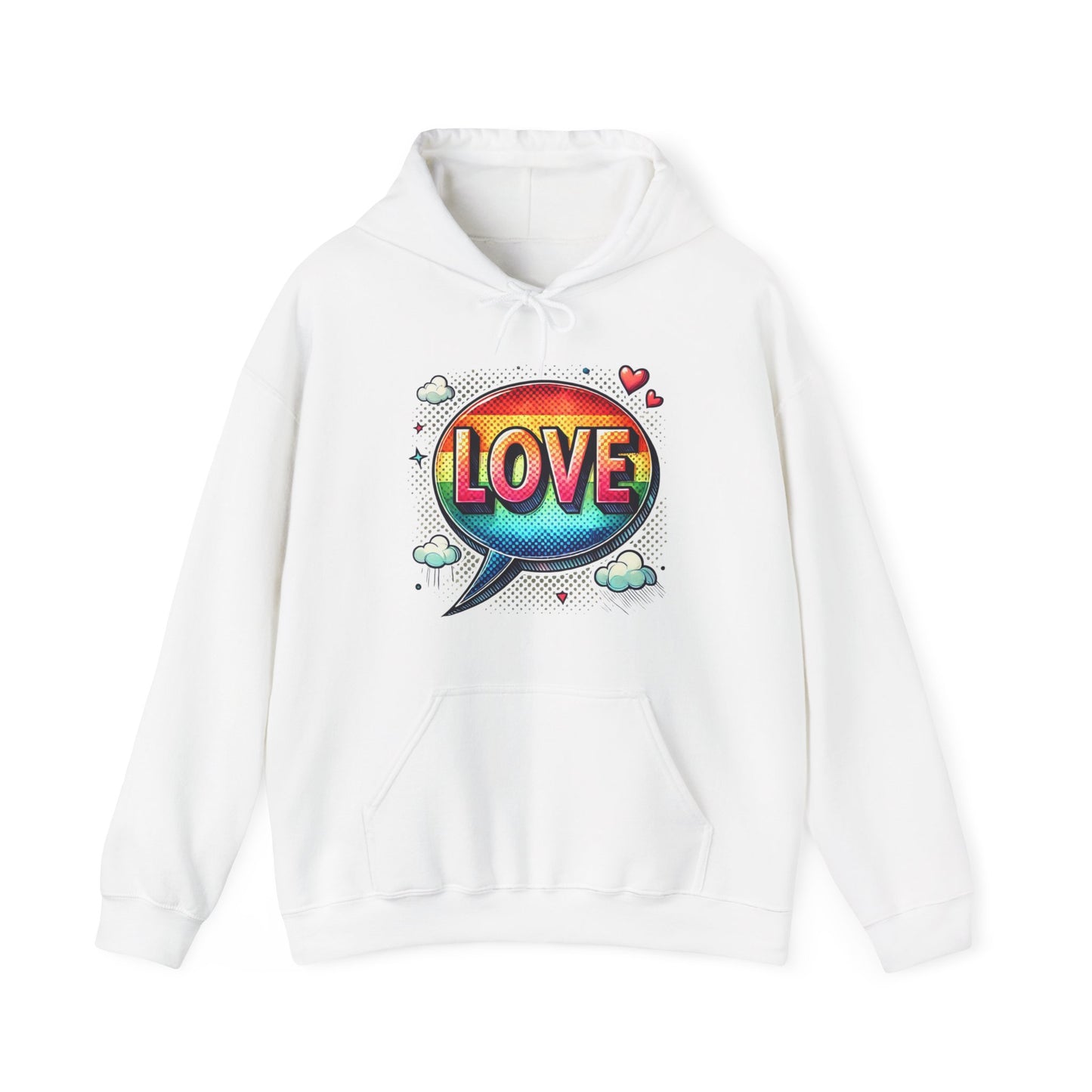 Love Speech Bubble Hoodie — Retro Rainbow Graphic Pullover