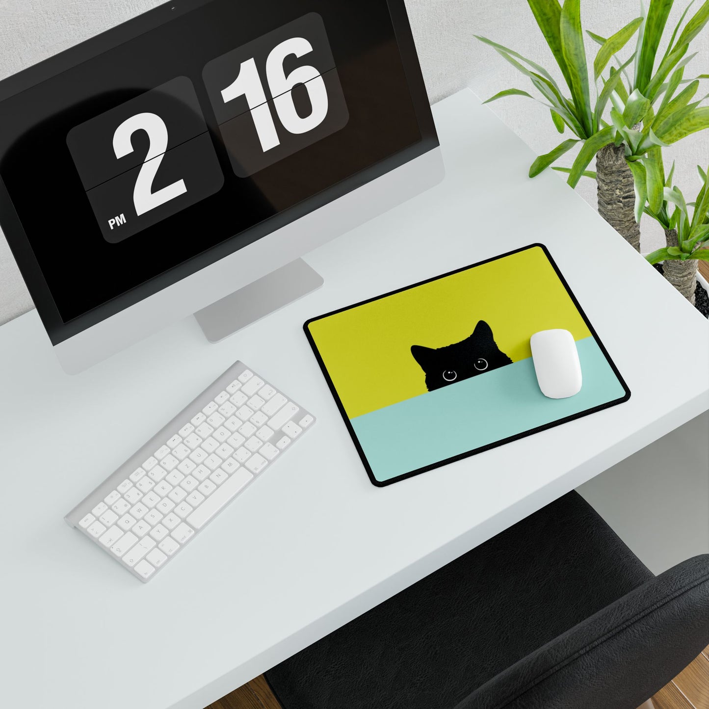 Cat Peek Desk Mat — Cute Black Cat Mouse Pad for Office & Home