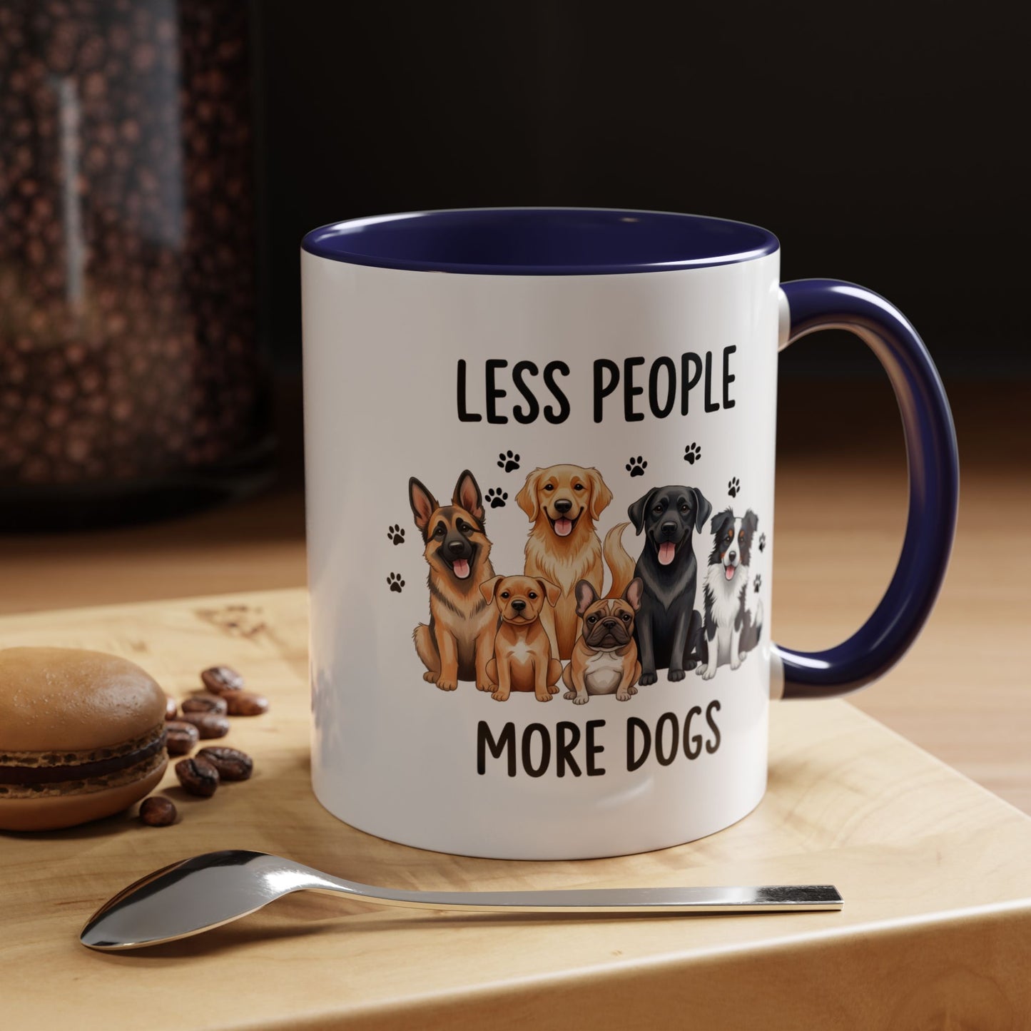 Less People More Dogs Accent Coffee Mug — Cute Multi-Breed Dog Lover Tea Mug (11/15 oz)