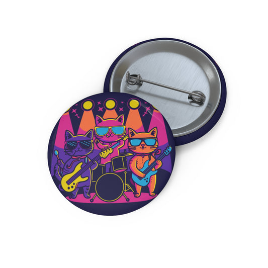 Rock Band Cats Pin Button – Retro Cat Music Badge