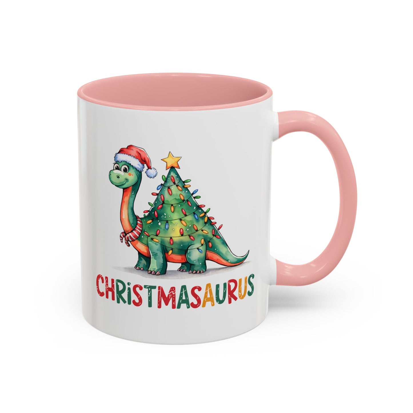 Christmasaurus Accent Coffee Mug — Festive Dino Holiday Coffee Cup (11/15oz)