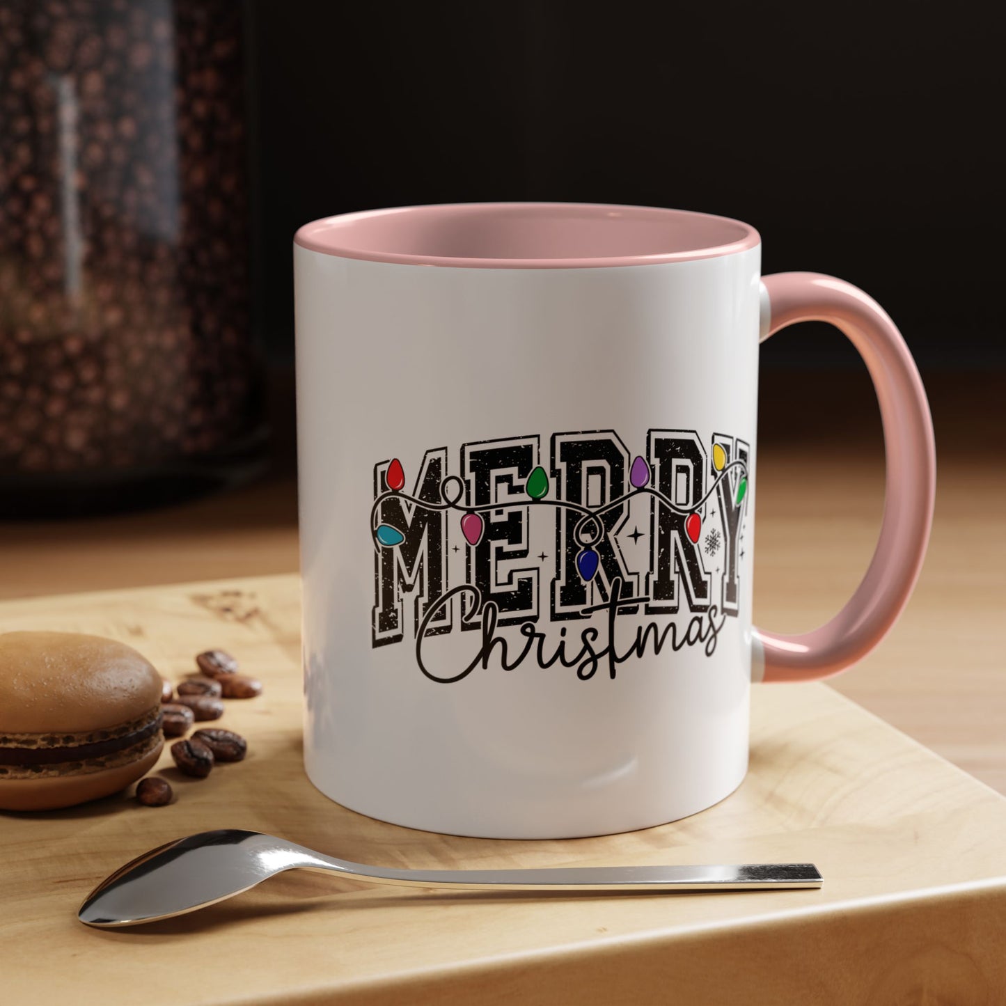 Merry Christmas Accent Coffee Mug – Holiday Lights Festive Ceramic Mug (11/15 oz)