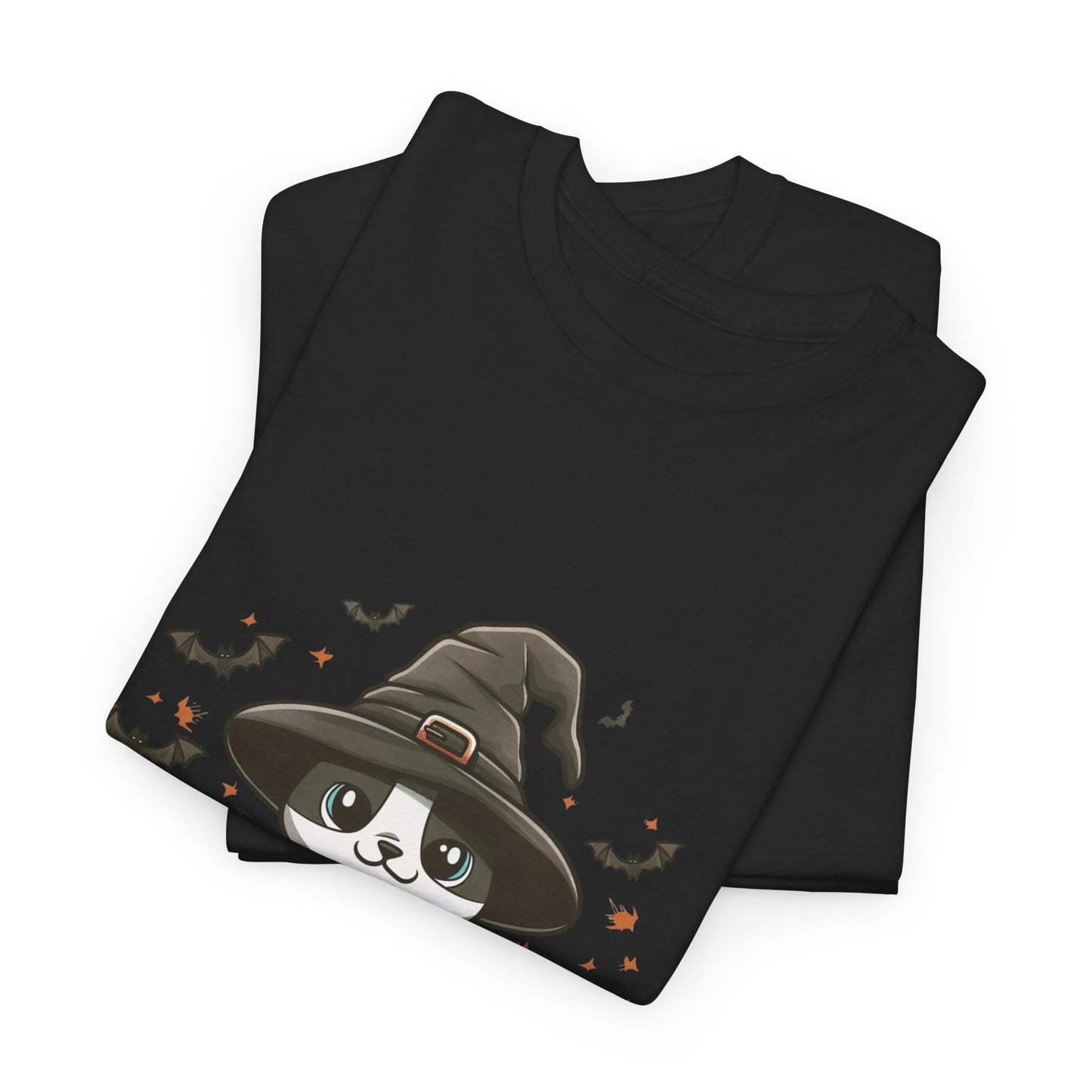 Halloween Witch Cat T-Shirt – Cute Skeleton Cat with Pumpkins & Candles