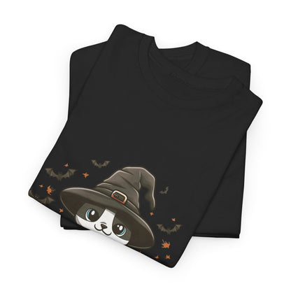 Halloween Witch Cat T-Shirt – Cute Skeleton Cat with Pumpkins & Candles