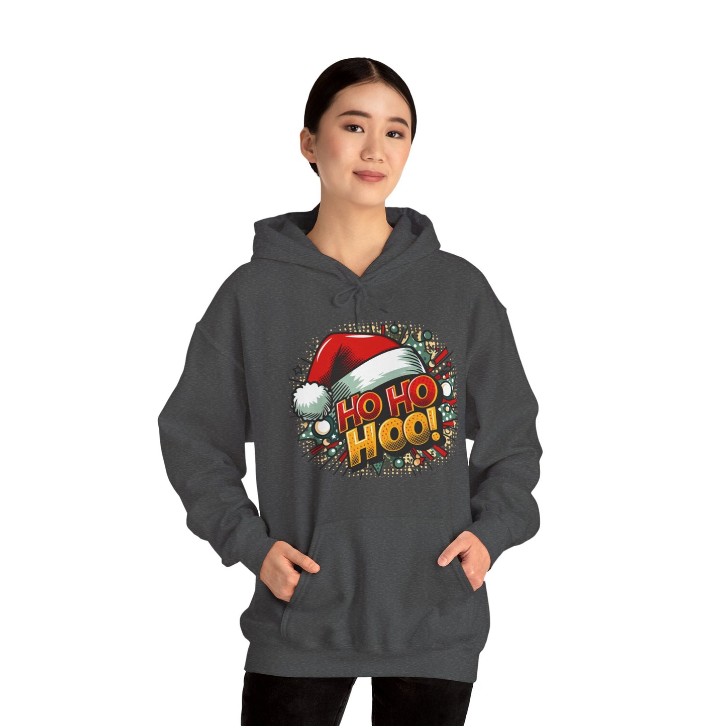 Ho Ho Hoo! Christmas Comic Hoodie — Santa Hat Pop Art Sweatshirt