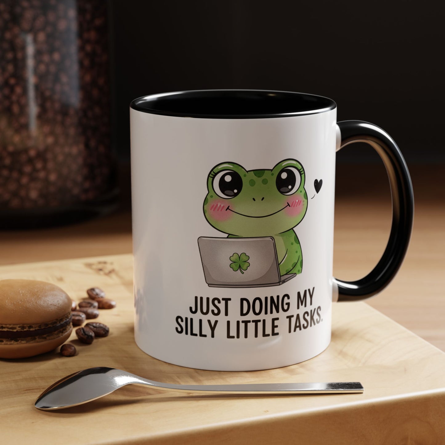 Cute Frog Coffee Mug — "Just Doing My Silly Little Tasks" Accent Mug