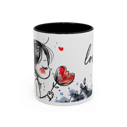 Cute Love Girl Mug – Romantic Flower Illustration Coffee Cup