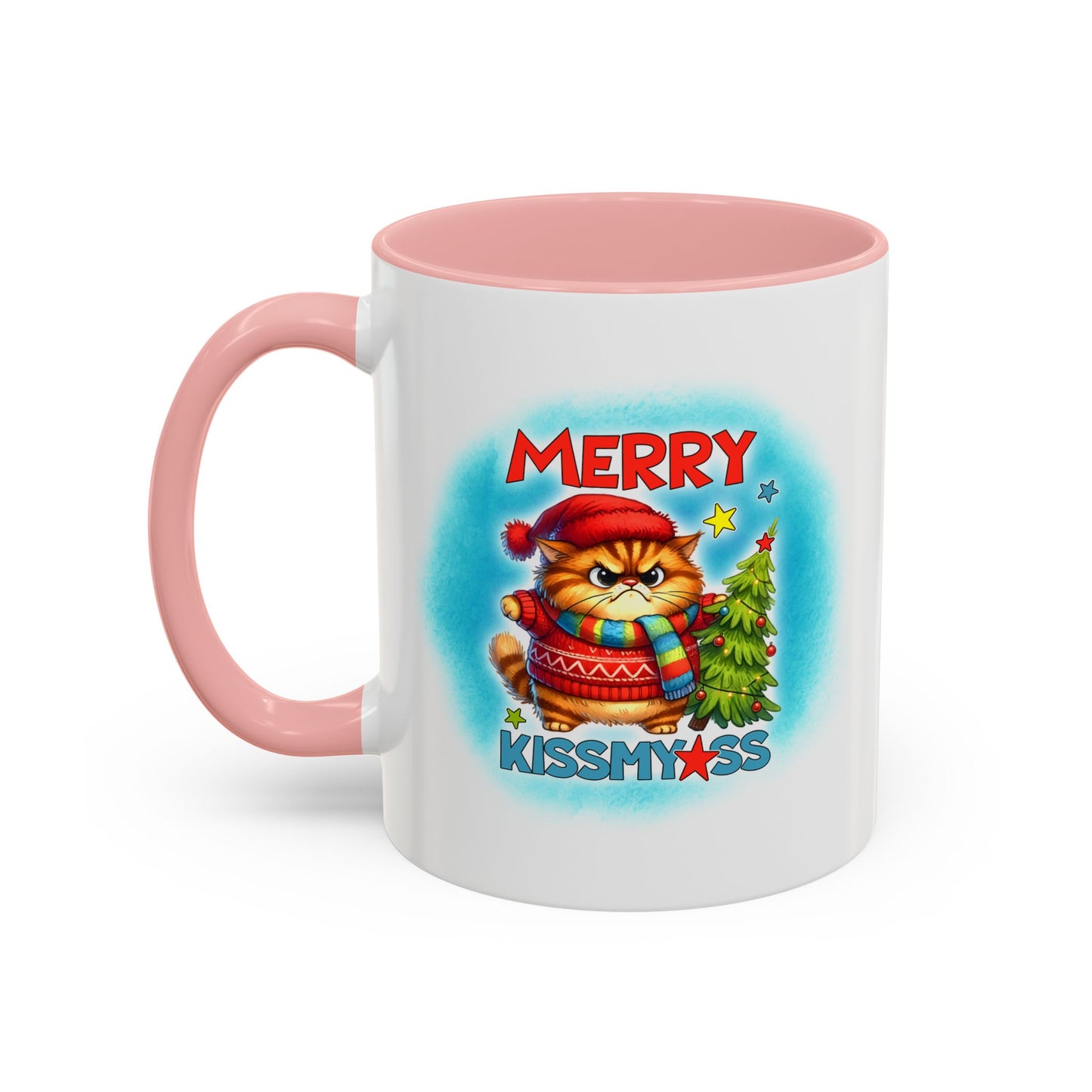 Merry Kissmyass Cat Coffee Mug — Funny Christmas Accent Mug (11/15oz)