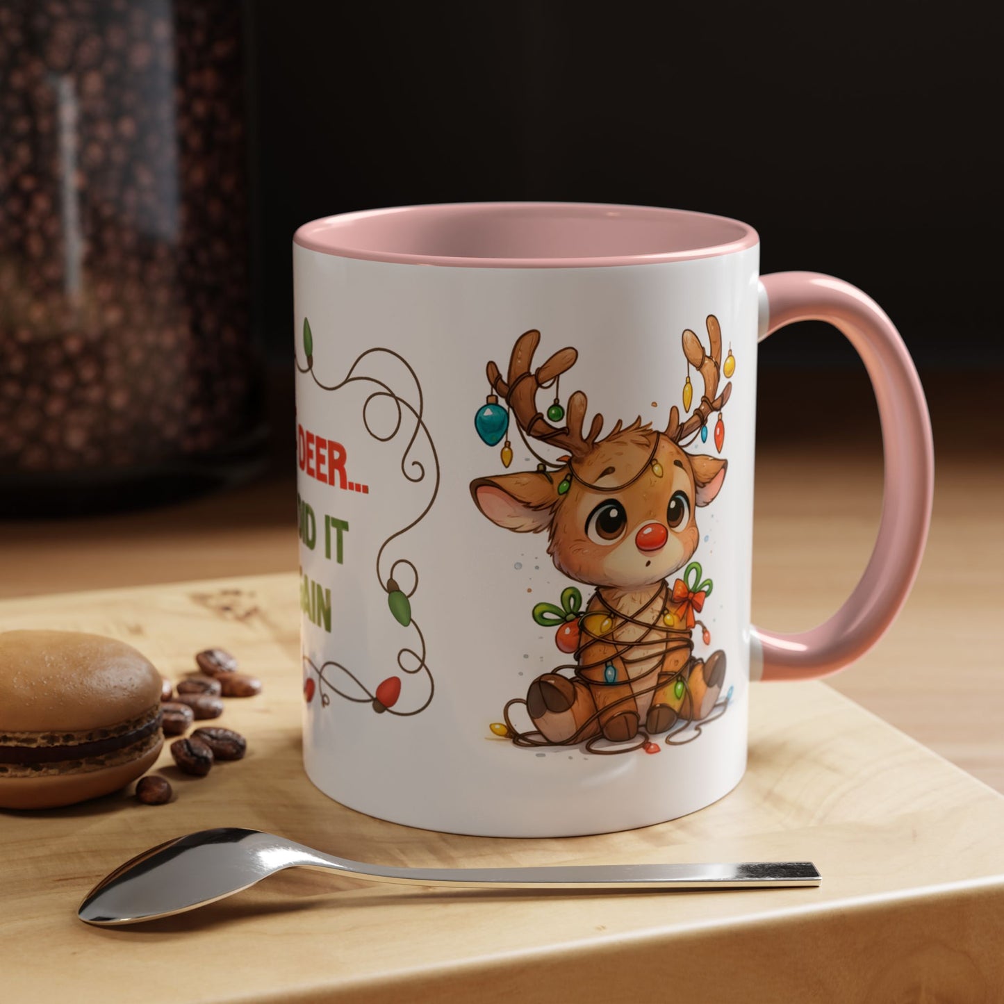 Oh Deer I Did It Again – Cute Christmas Reindeer Mug, Holiday Lights Coffee Cup (11oz/15oz)