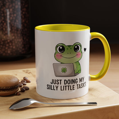 Cute Frog Coffee Mug — "Just Doing My Silly Little Tasks" Accent Mug