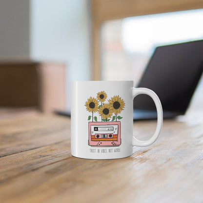 Sunflower Cassette Mug Retro Aesthetic Trust in Vibes Not Words Coffee Cup