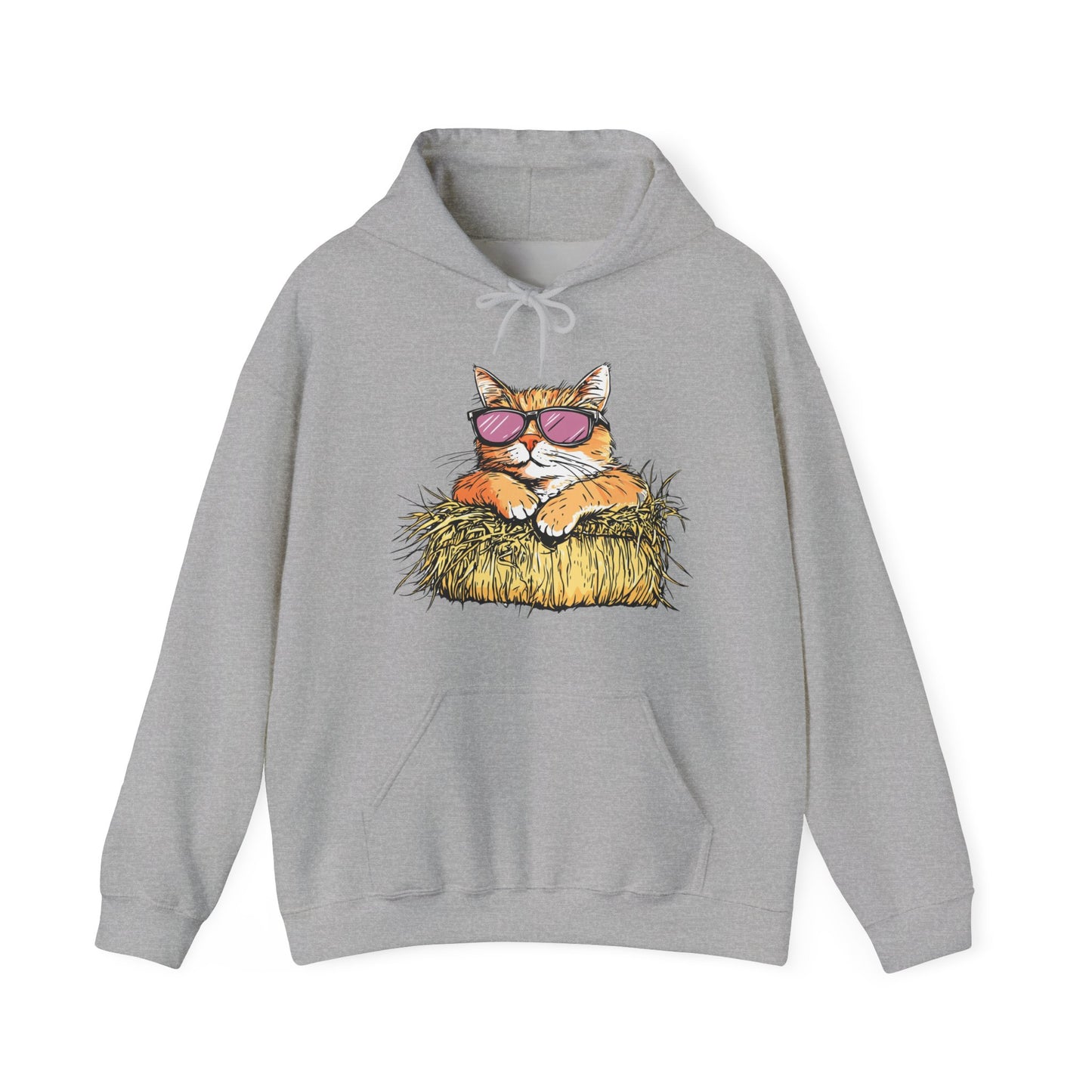 Cat on Hay Hoodie — Cool Cat Wearing Sunglasses Graphic Sweatshirt