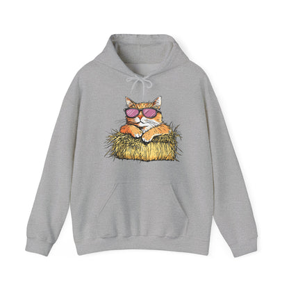 Cat on Hay Hoodie — Cool Cat Wearing Sunglasses Graphic Sweatshirt