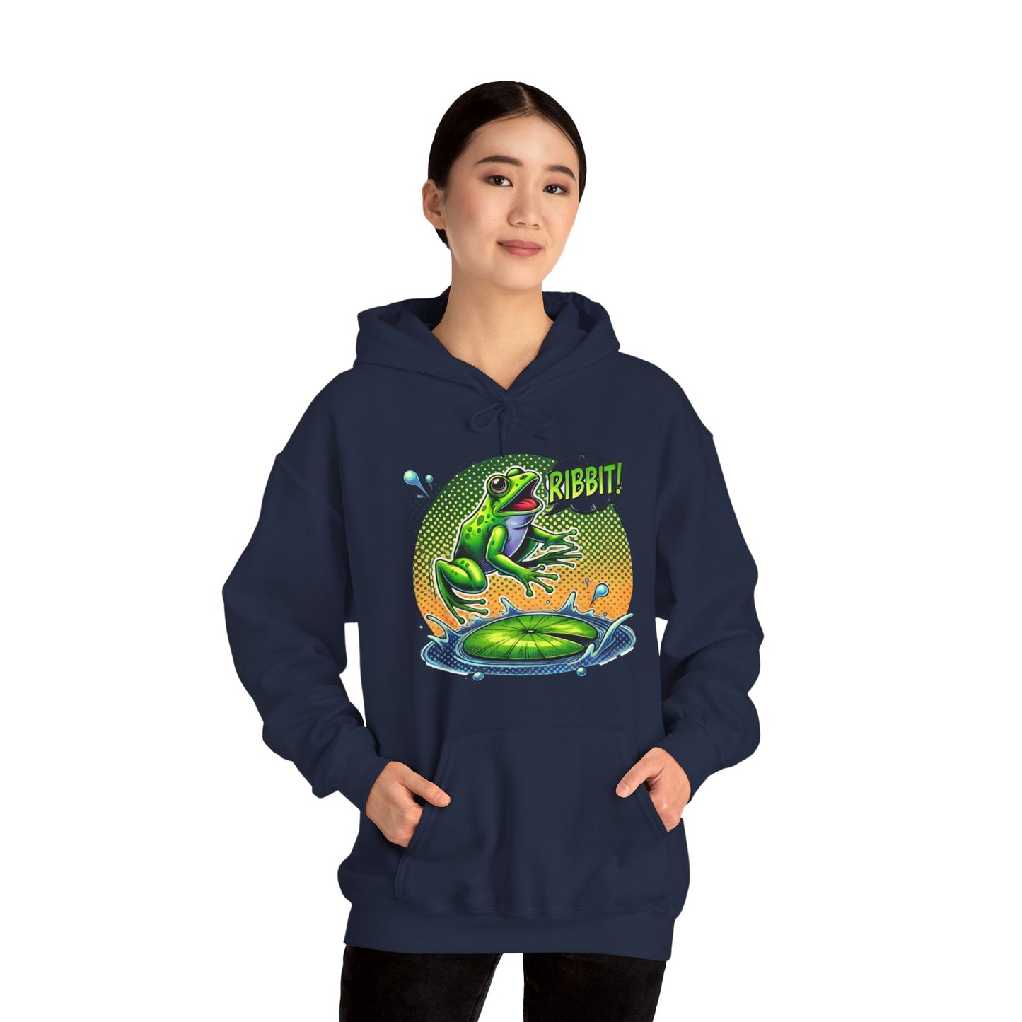 Frog Jump Hoodie – Retro Neon 'Ribbit' Graphic Sweatshirt