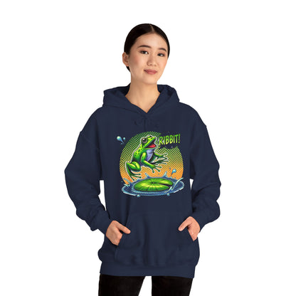 Frog Jump Hoodie – Retro Neon 'Ribbit' Graphic Sweatshirt