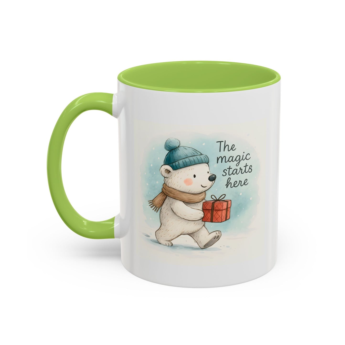 Holiday Polar Bear Coffee Mug — The Magic Starts Here Accent Christmas Mug