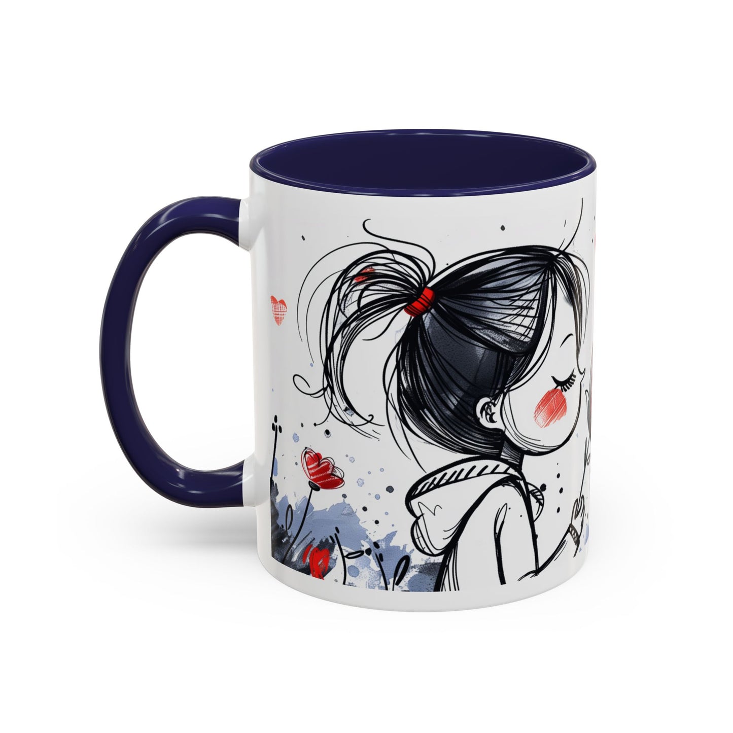 Cute Love Girl Mug – Romantic Flower Illustration Coffee Cup