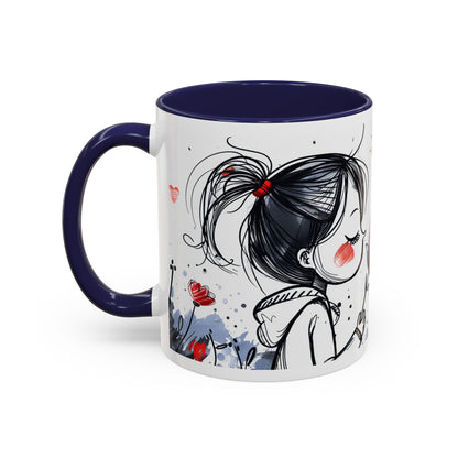 Cute Love Girl Mug – Romantic Flower Illustration Coffee Cup