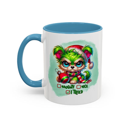 Christmas Bear Accent Coffee Mug — Cute Naughty or Nice Holiday 11/15oz
