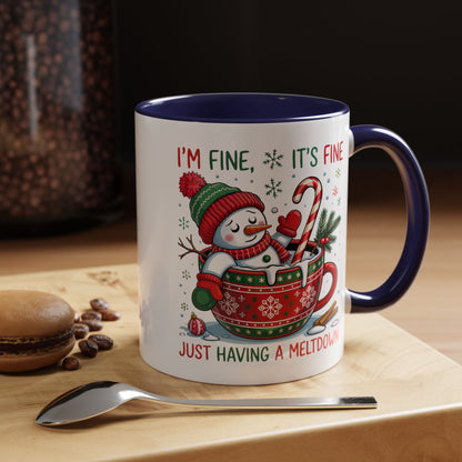 Funny Snowman Christmas Mug – I’m Fine, It’s Fine, Just Having a Meltdown Holiday Cup