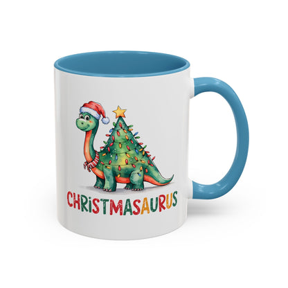 Christmasaurus Accent Coffee Mug — Festive Dino Holiday Coffee Cup (11/15oz)