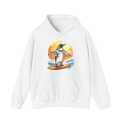 Surfing Penguin Hoodie — Cute Surfboard Penguin Sunset Pullover