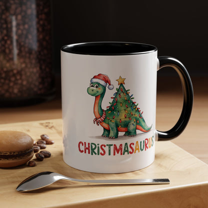 Christmasaurus Accent Coffee Mug — Festive Dino Holiday Coffee Cup (11/15oz)