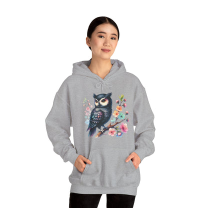 Floral Night Owl Hoodie – Watercolor Owl & Blossom Pullover