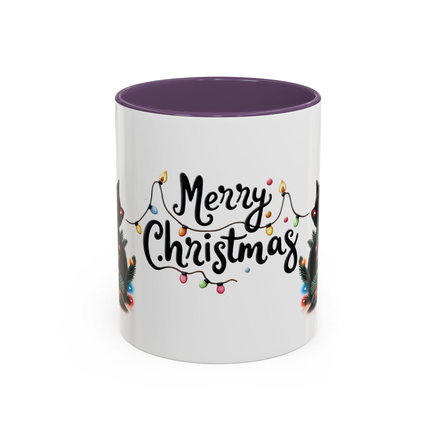 Cute Black Cat Christmas Lights Mug – Festive Holiday Coffee Cup Gift