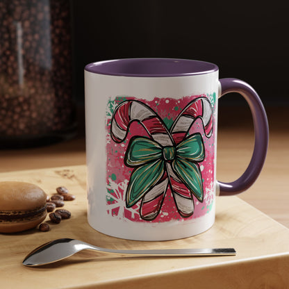 Candy Cane Bow Coffee Mug — Festive Holiday Accent Mug (11/15oz)