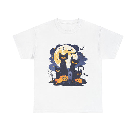 Spooky Cat Halloween Tee, Unisex Cotton T-Shirt, Cats, Halloween Gift
