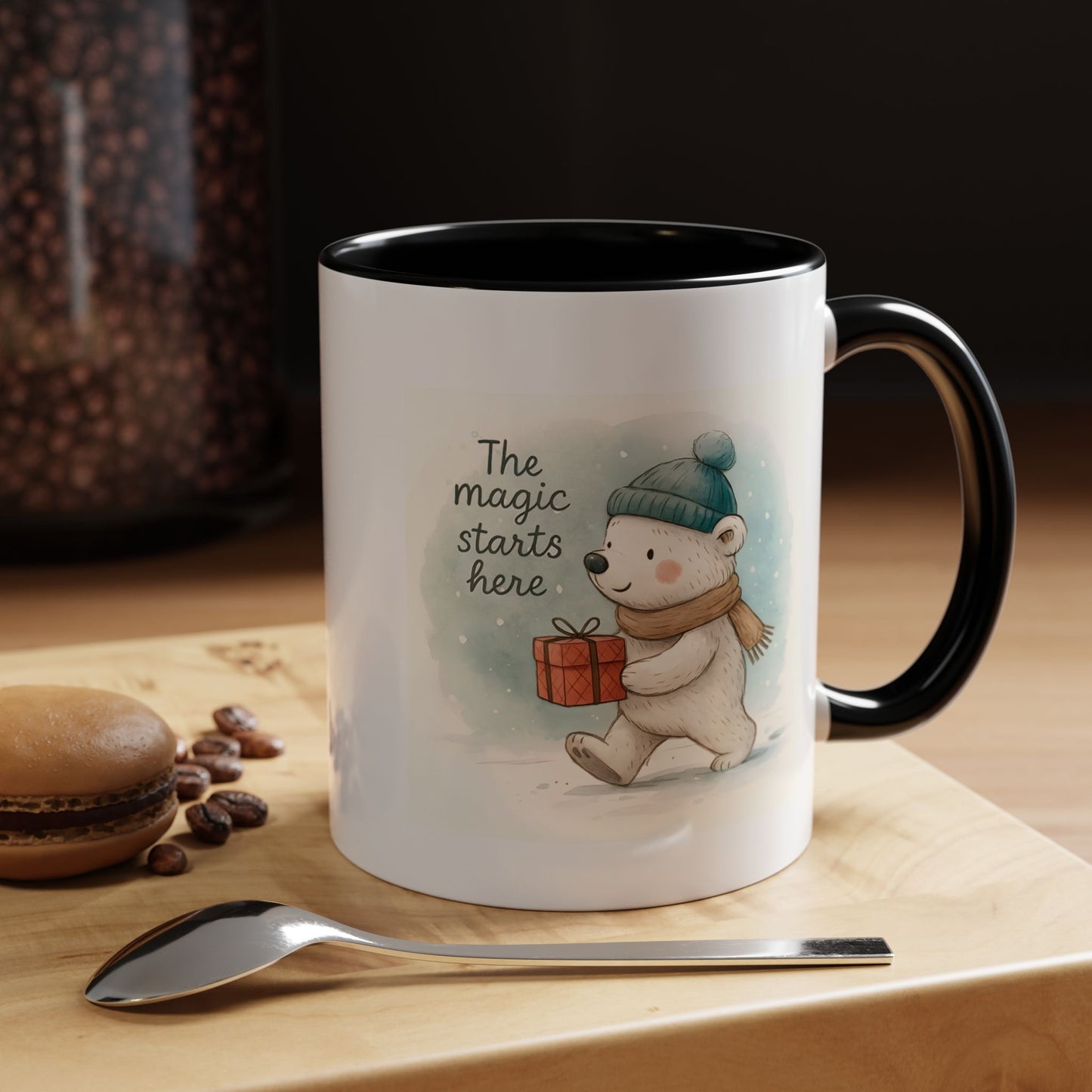 Holiday Polar Bear Coffee Mug — The Magic Starts Here Accent Christmas Mug