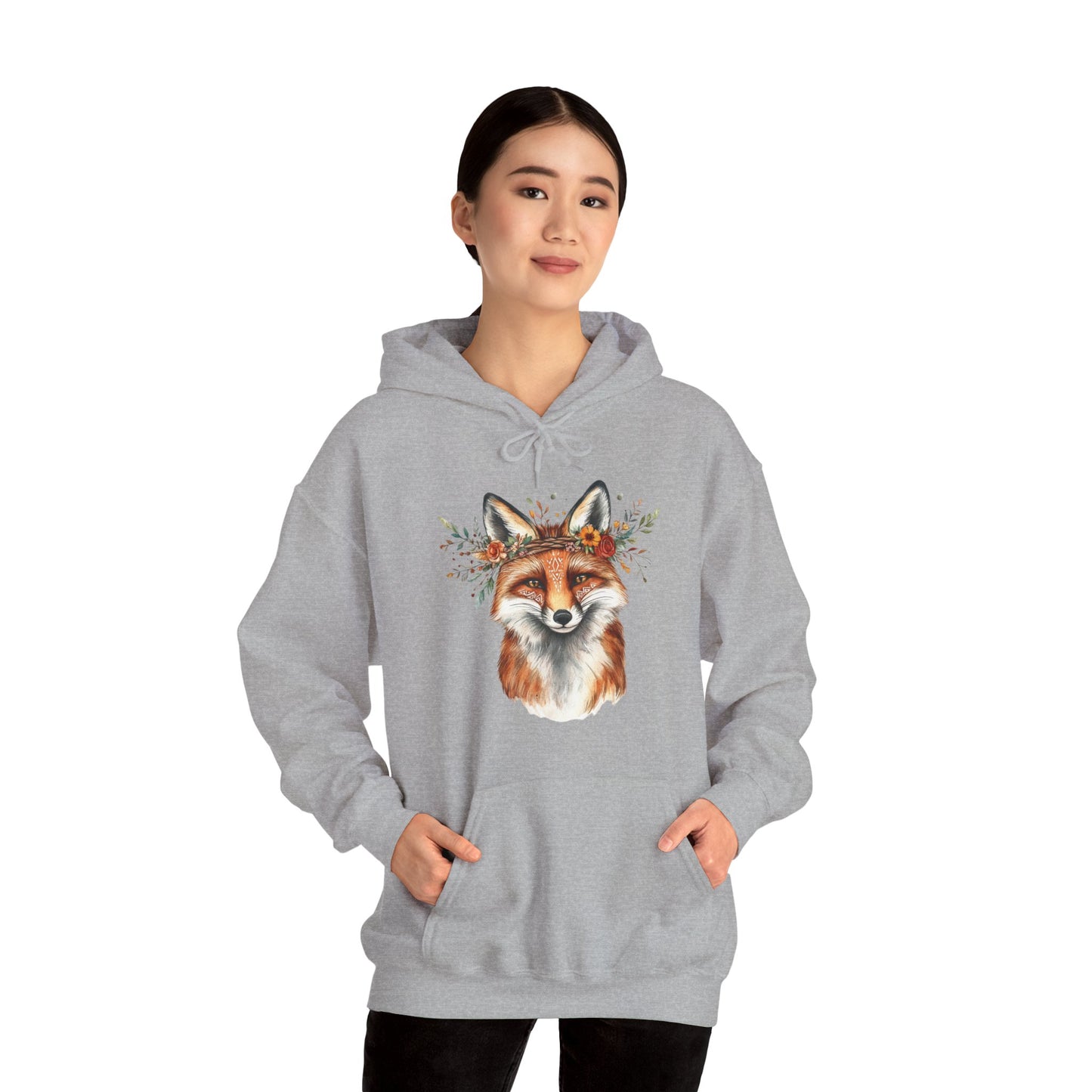 Fox Face Floral Hoodie — Watercolor Fox Portrait Sweatshirt for Animal Lovers
