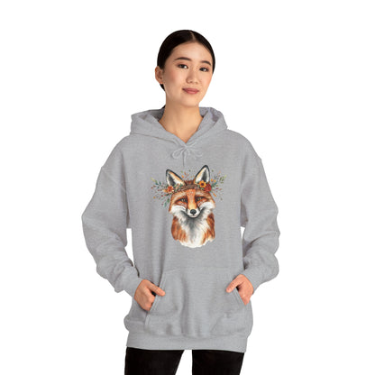 Fox Face Floral Hoodie — Watercolor Fox Portrait Sweatshirt for Animal Lovers