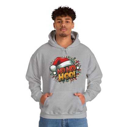 Ho Ho Hoo! Christmas Comic Hoodie — Santa Hat Pop Art Sweatshirt